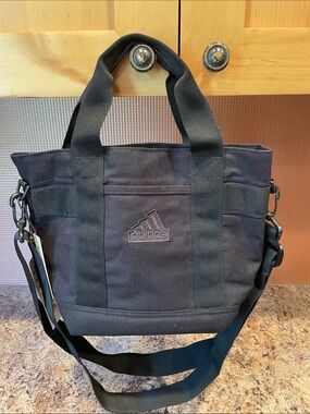 adidas Black Canvas Messenger Tote with Adjustable Strap